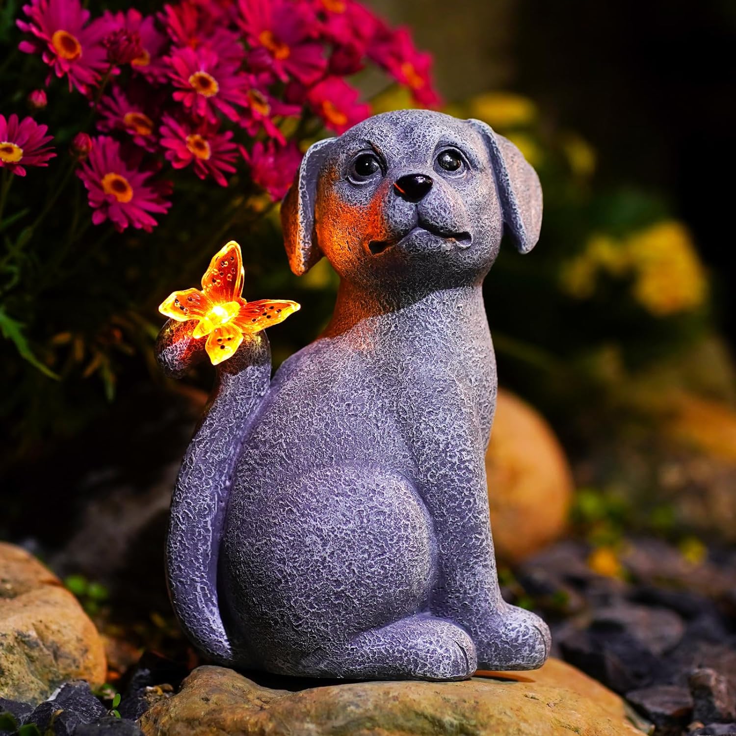 Nacome Solar Dog Outdoor Statues for Garden: Outside Decor with Butterfly Cleara...