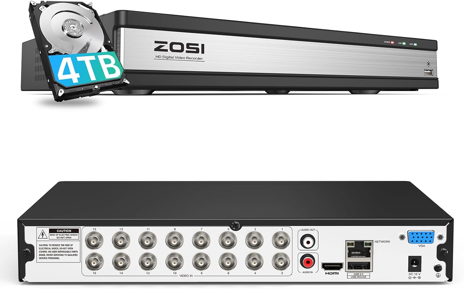 ZOSI 3K Lite H.265+ 16 Channel Video Security DVR Recorder with AI Human/Vehicle...