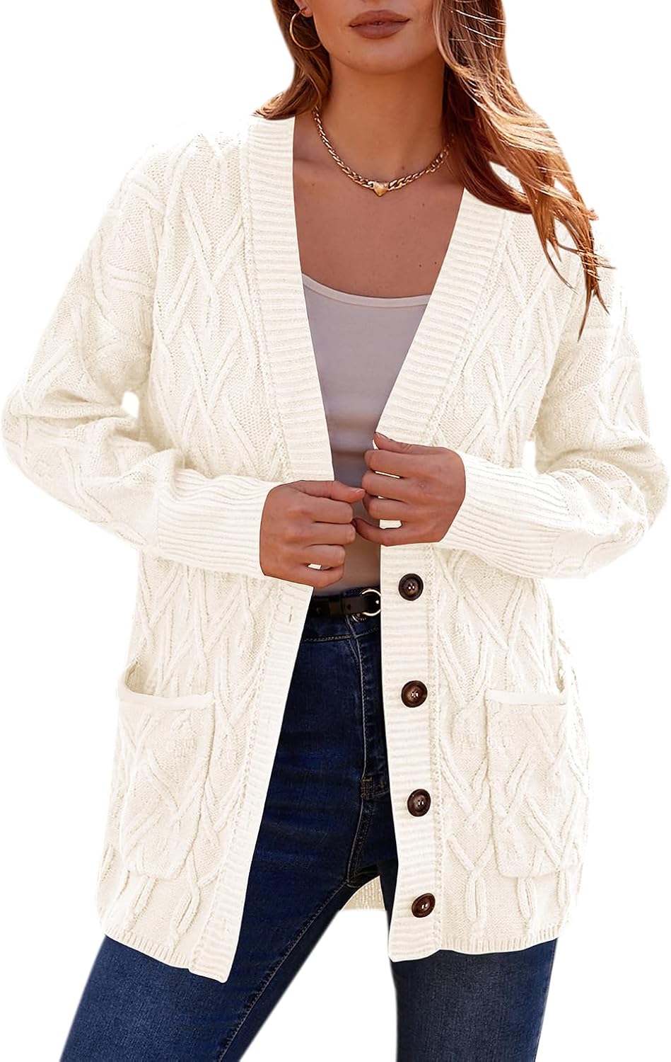 PRETTYGARDEN Women's Long Sleeve Cable Knit Cardigan Sweaters 2024 Oversized Ope...