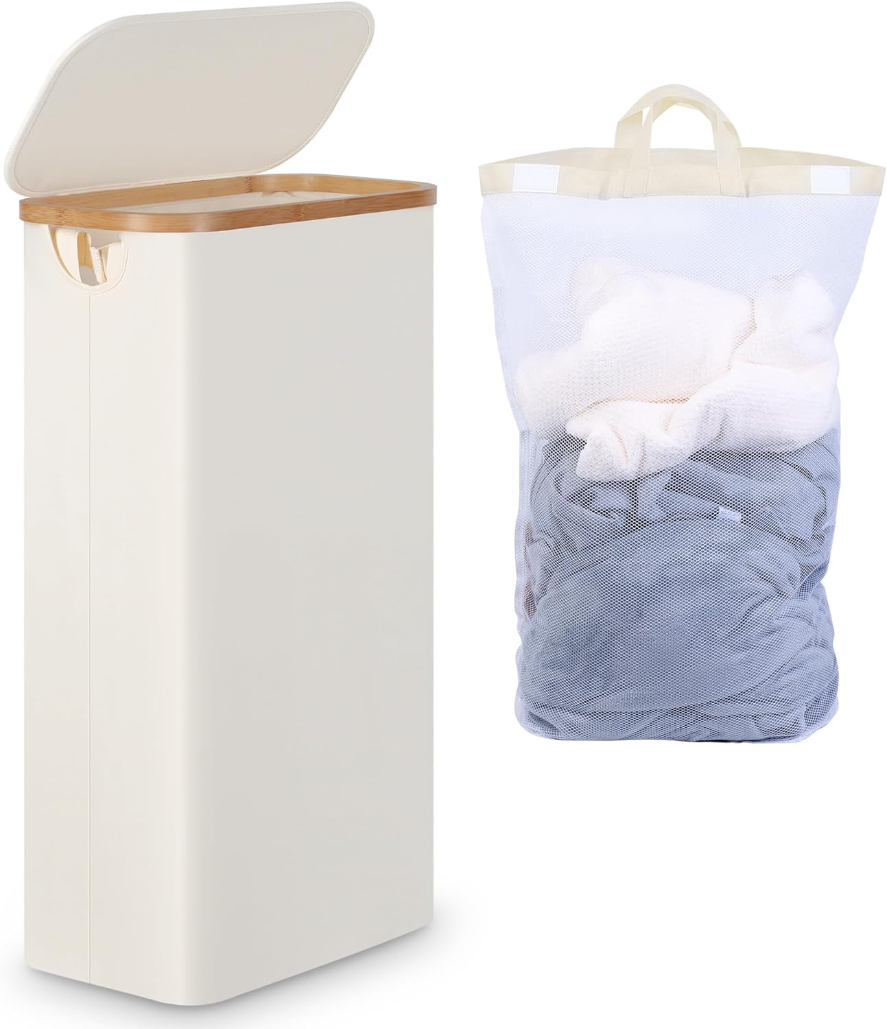 Slim Laundry Basket with Lid, Narrow Laundry Hamper with Removable Bag, Skinny D...