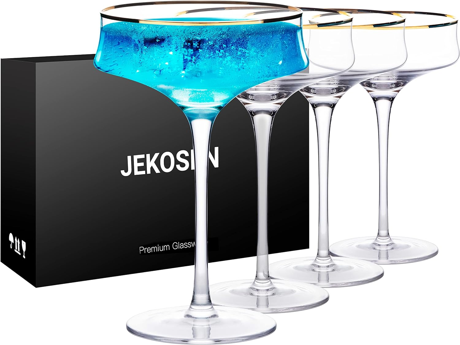 JEKOSEN NEW Crystal Martini Cocktail Glasses 12 Ounce Set of 4 With Premium Gift...