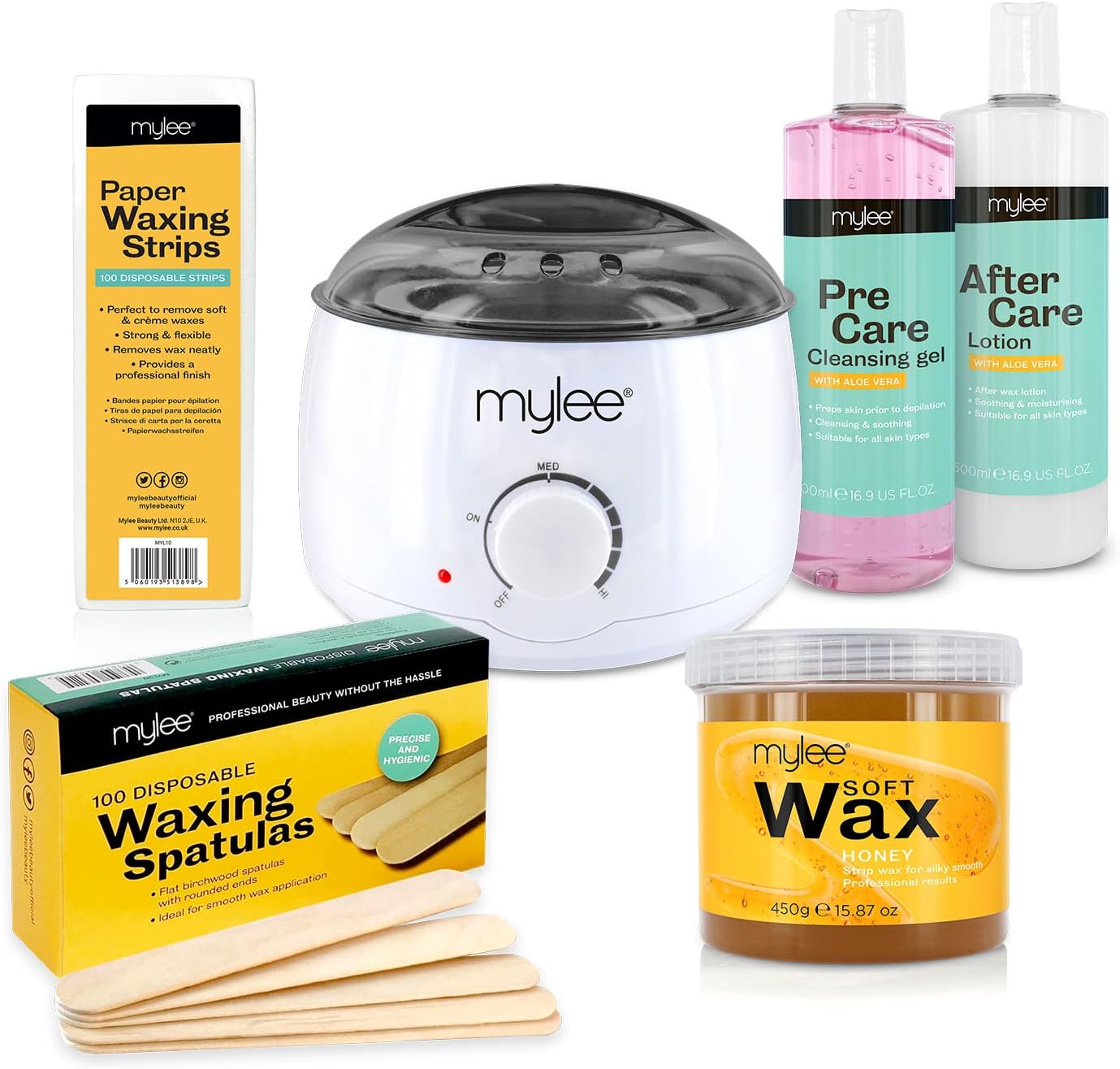 Mylee Complete Waxing Kit, Includes Salon Quality Wax Heater, Soft Cream Wax, Wa...
