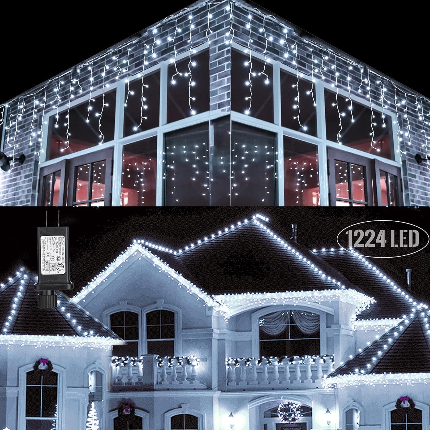 Toodour Icicle Christmas Lights Outdoor, 100ft 1224 LED Icicle Lights with 204 D...