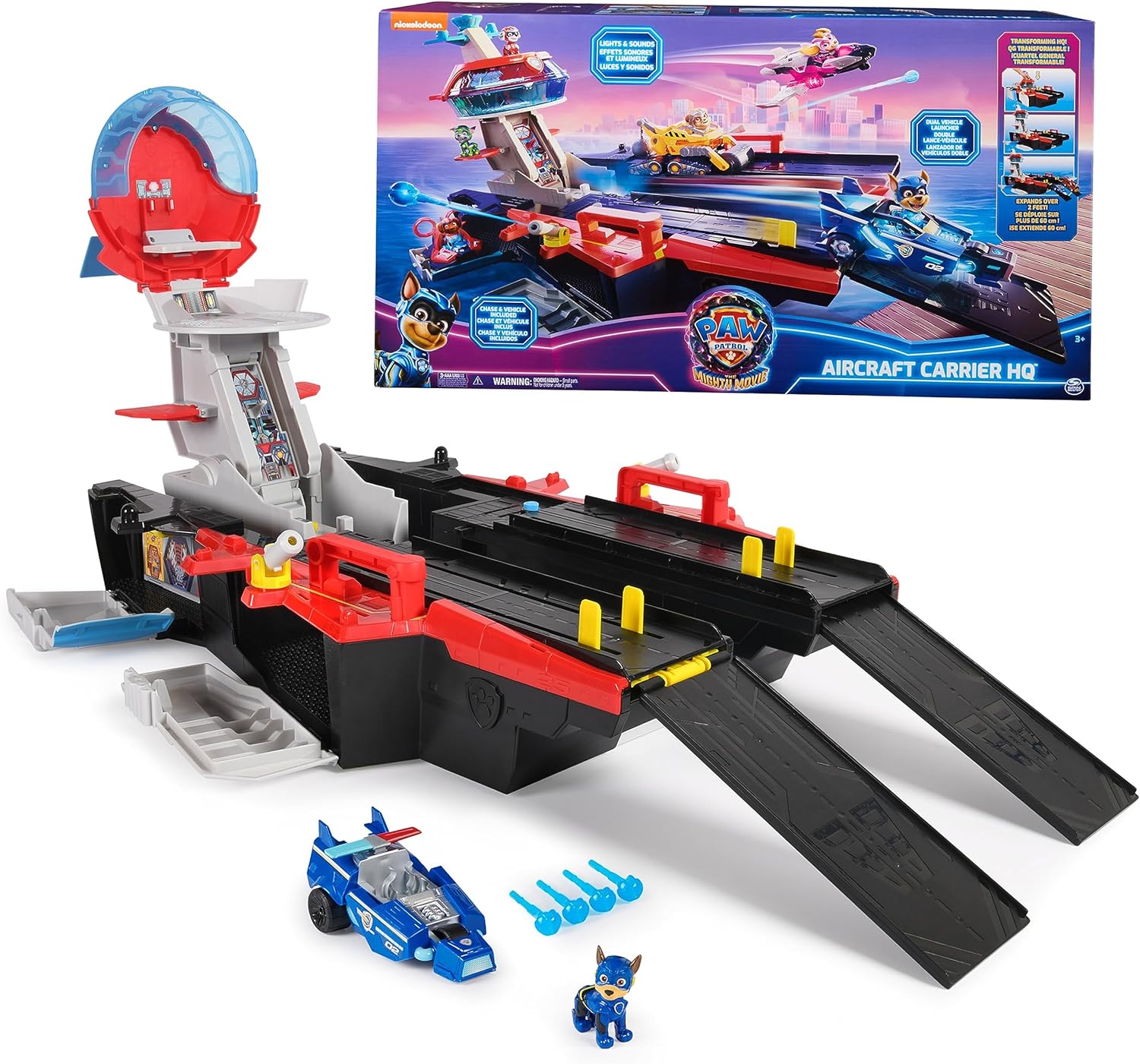 Paw Patrol: The Mighty Movie, Aircraft Carrier HQ, with Chase Action Figure and...