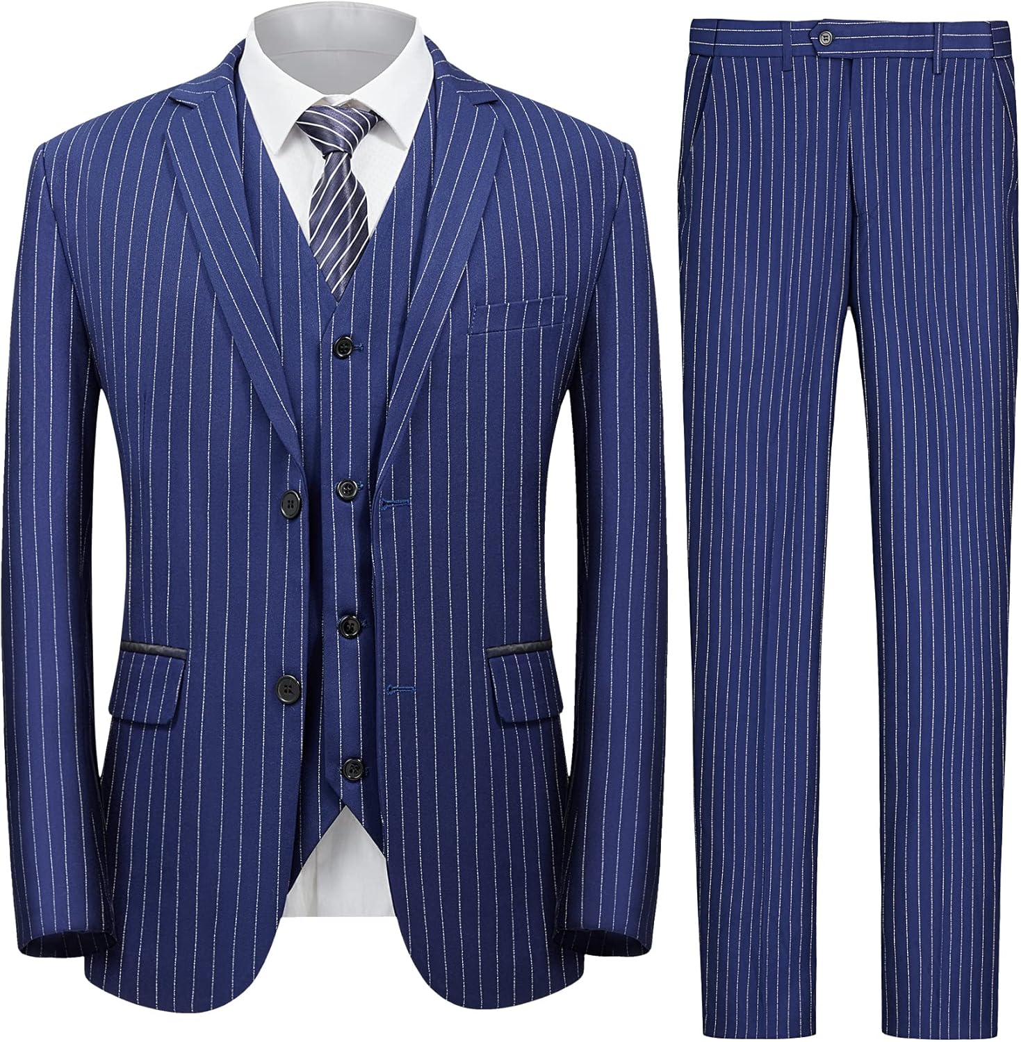MAGE MALE Men’s Pinstripe 3 Piece Suit Slim Fit Elegant Single Breasted Business...