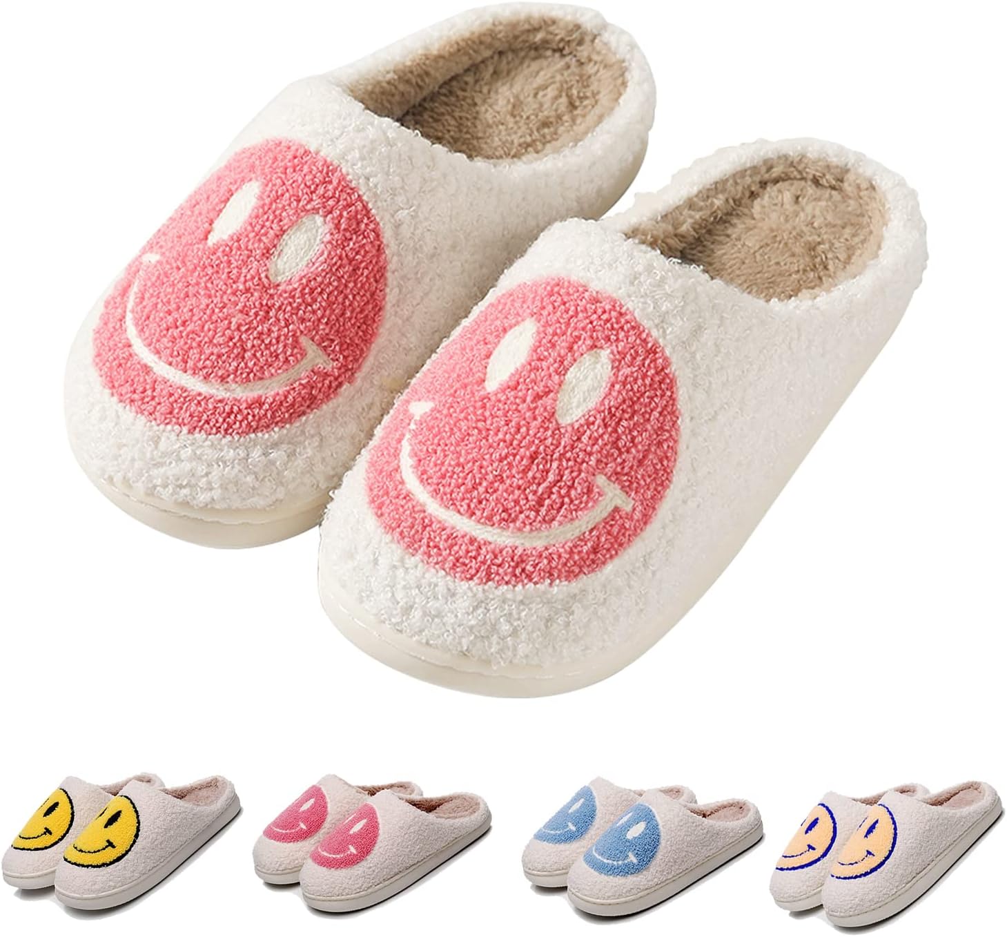 FACAXEDRE Smile Face Slippers Indoor Outdoor,Smile Happy Face Slippers,Retro Sli...