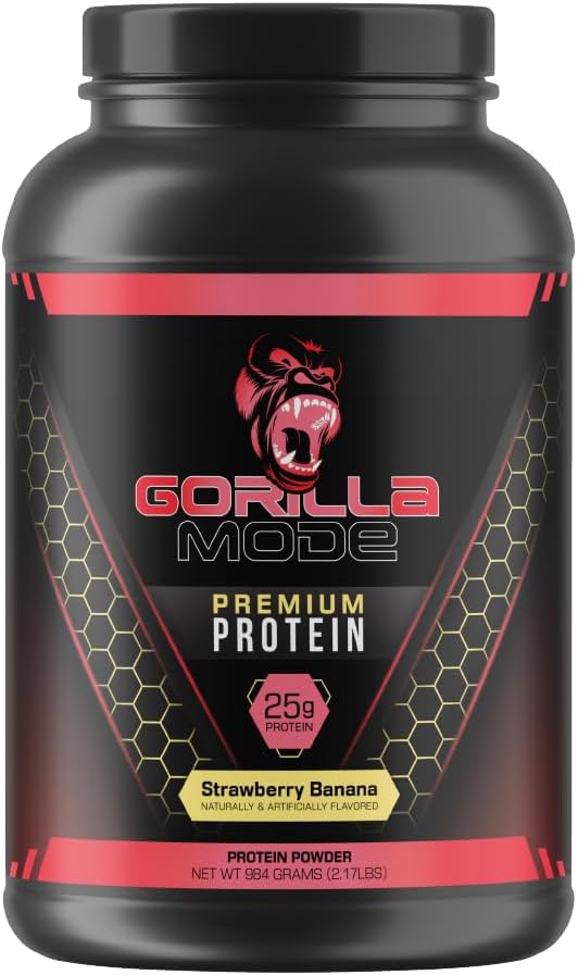 Gorilla Mode Premium Whey Protein - Strawberry Banana / 25 Grams of Whey Protein...