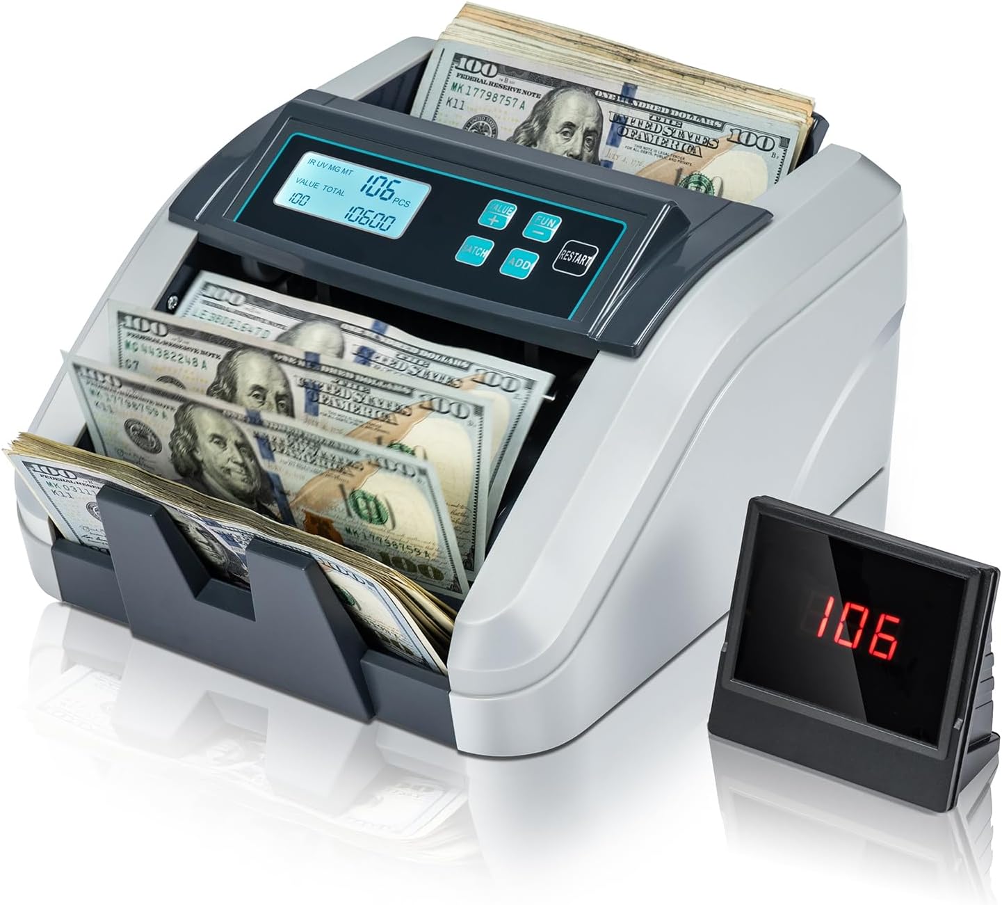 MUNBYN IMC51 Money Counter Machine Count Value, Add+Batch/Add+ Value Mode Bill C...