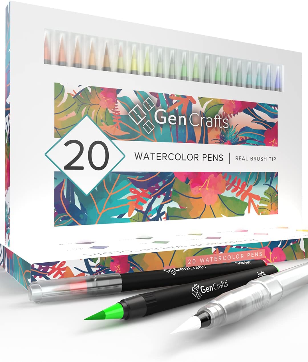 GenCrafts Watercolor Brush Pens Set of 20 Premium Colors - Real Brush Tips - No...