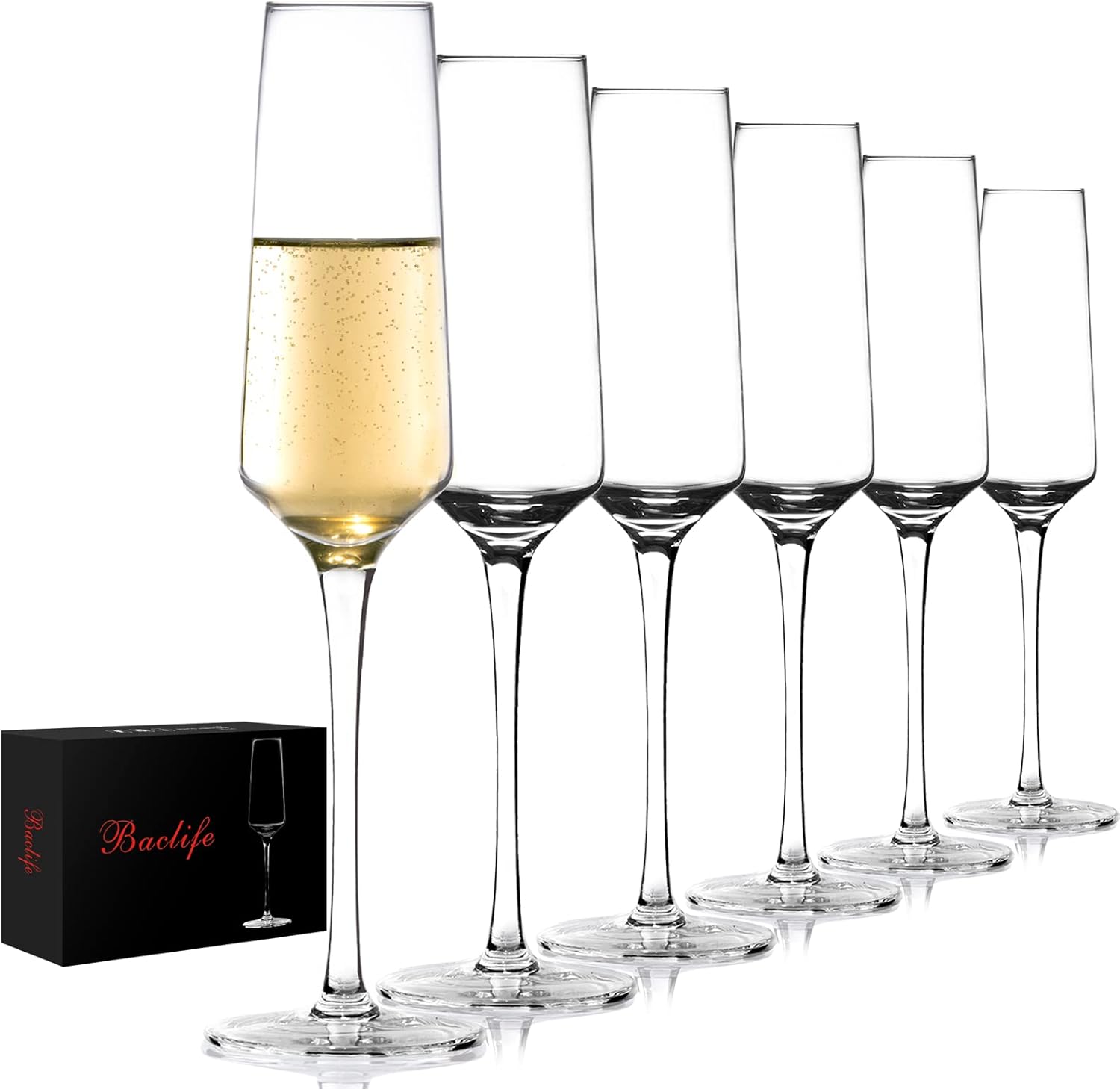 Champagne Flutes - Hand Blown Elegant Champagne Glasses Set of 6 - Unique Gift f...