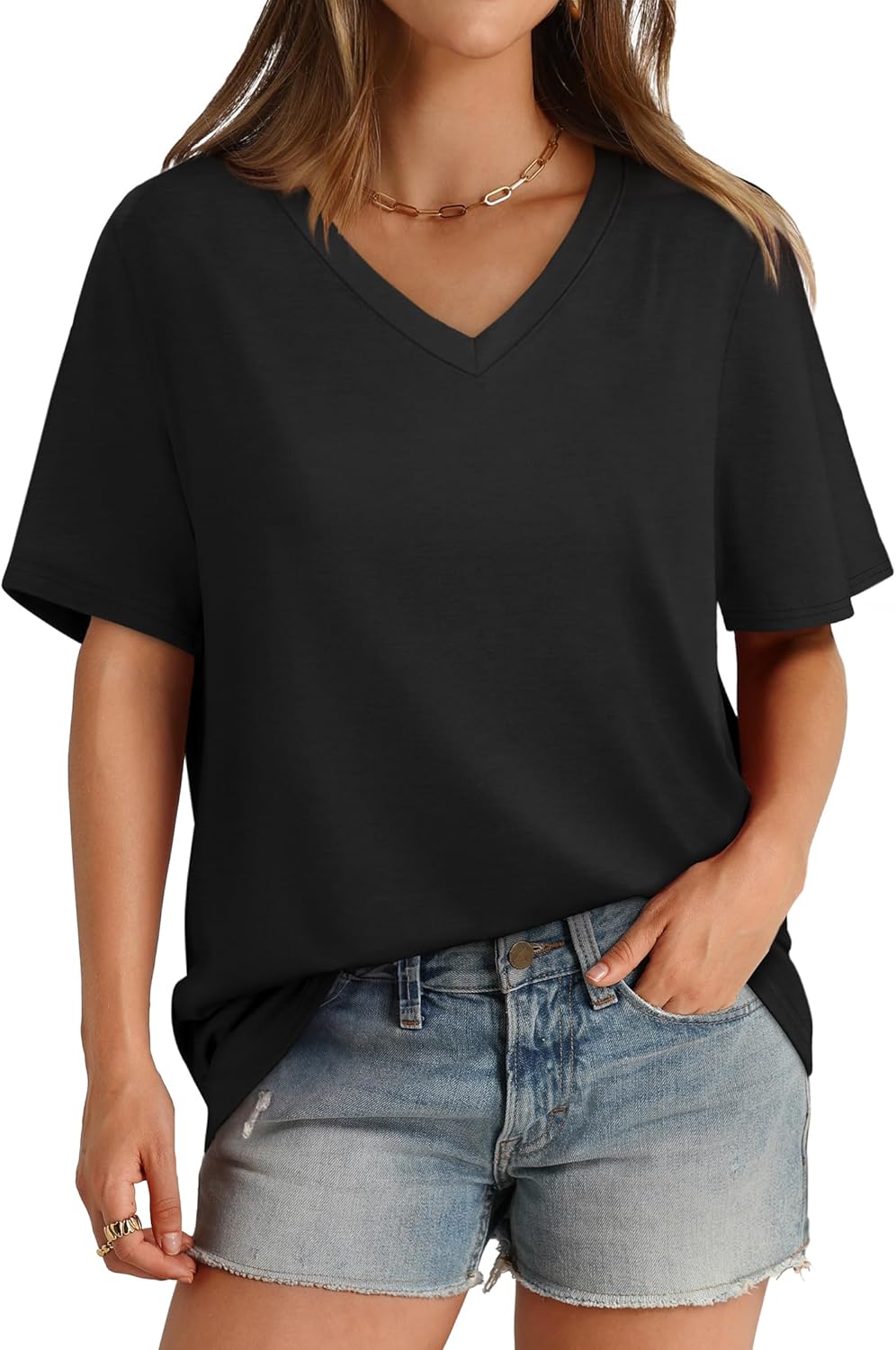 Aokosor Womens T Shirts V Neck Short Sleeve Casual Loose Tees Tops 2024 Trending...