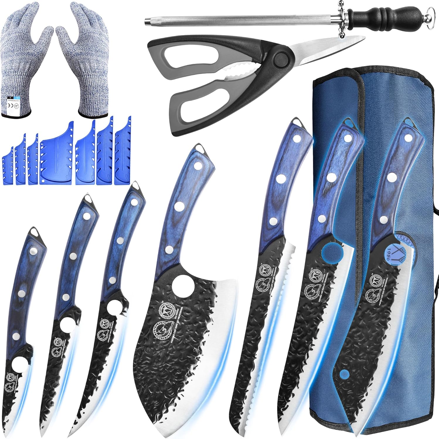 XYJ Professional Kitchen Knife Set with High-Carbon Steel Forged Blades, Chef's...