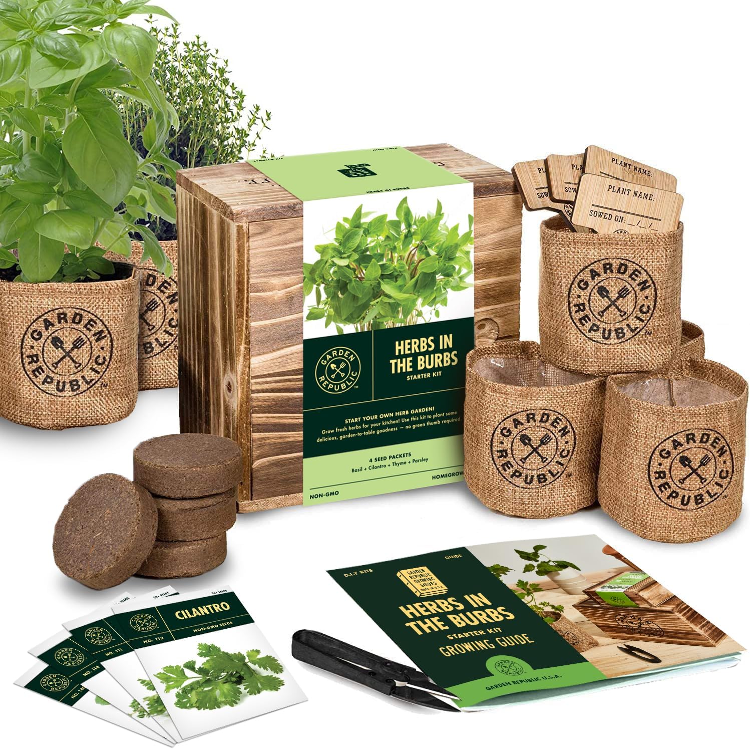 Indoor Herb Garden Starter Kit - Heirloom, Non-GMO Herb Seeds - Basil Thyme Pars...