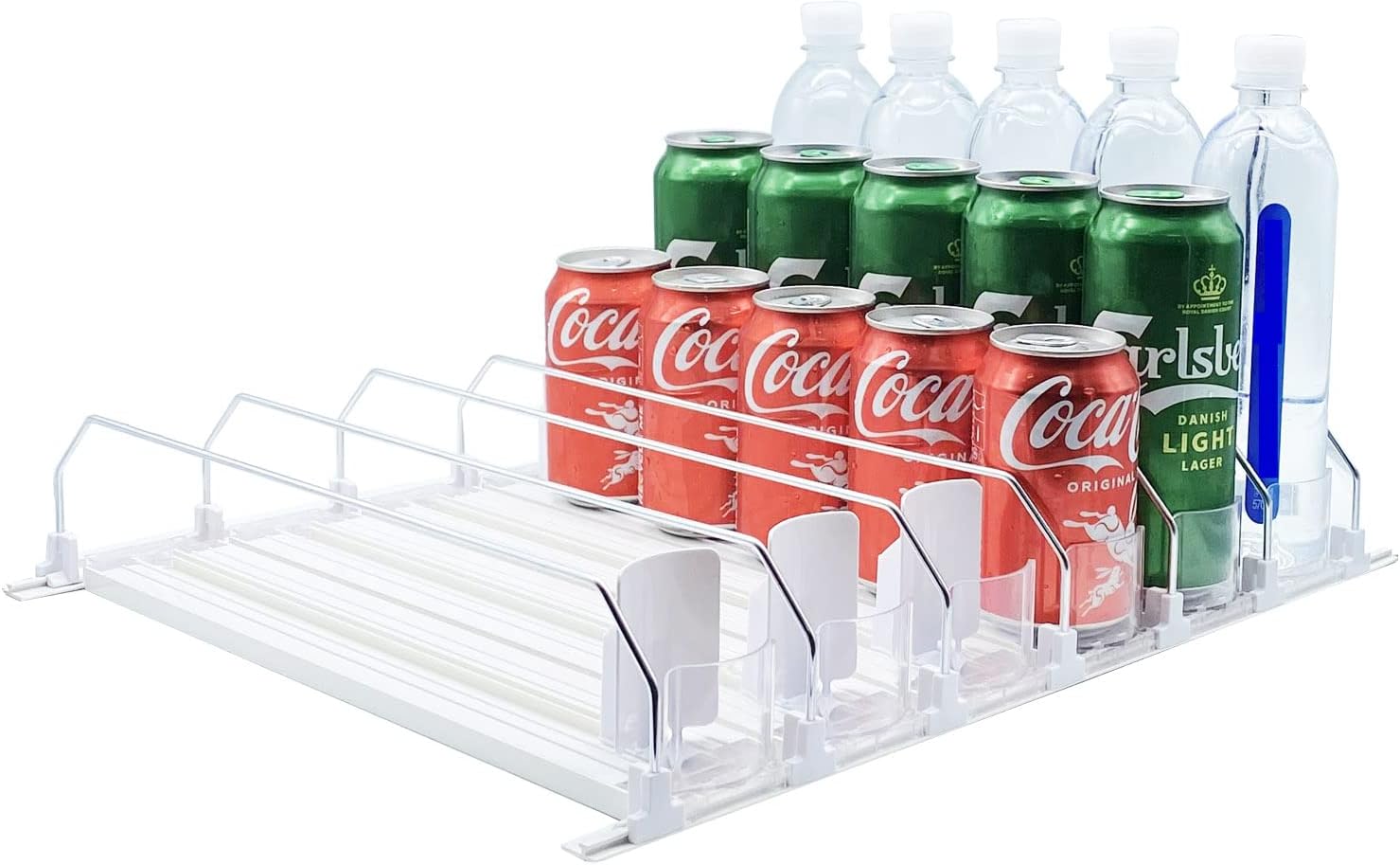 Drink Organizer for Fridge-White Automatic Pusher Glide,12oz 16oz 20oz-Soda Disp...