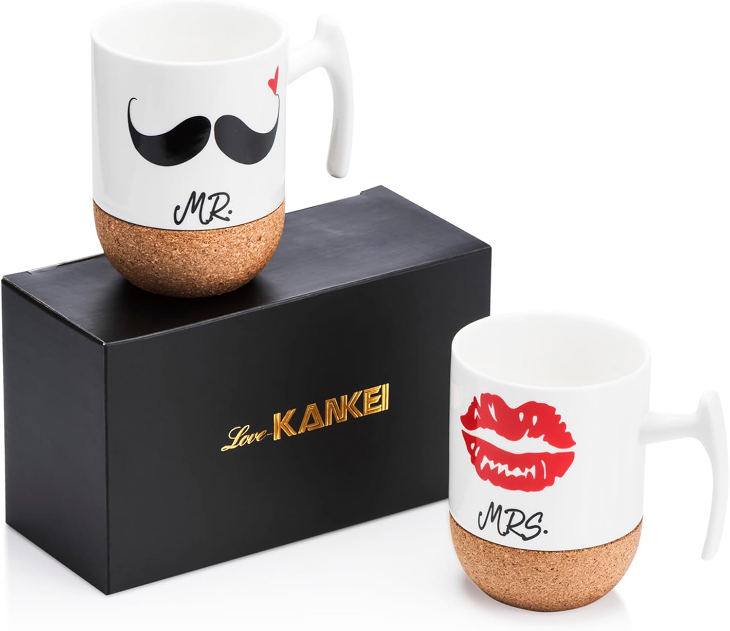 Love-KANKEI Mr and Mrs Ceramic Mugs with Novelty Cork Bottom - Wedding Gifts/Val...