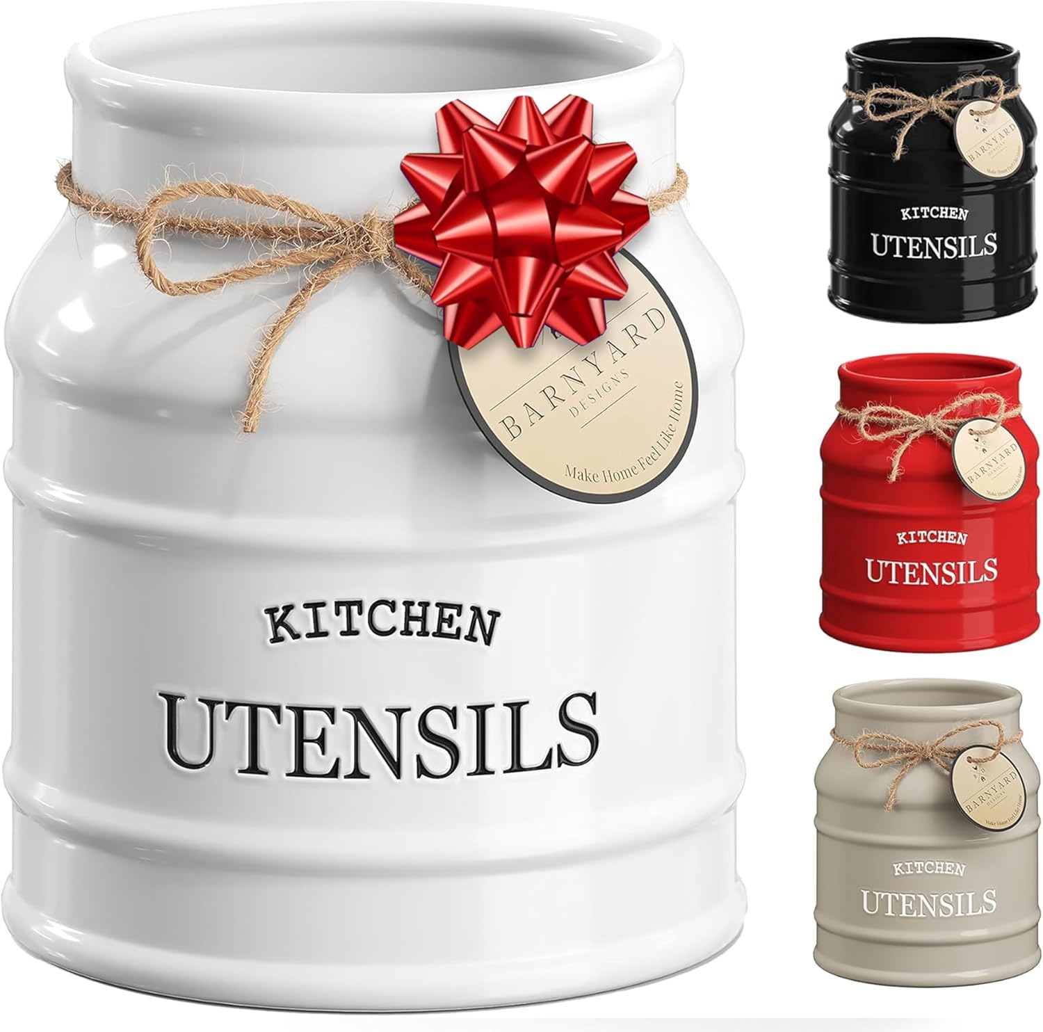 Barnyard Designs Ceramic Farmhouse Utensil Holder for Kitchen Counter, Large Rus...