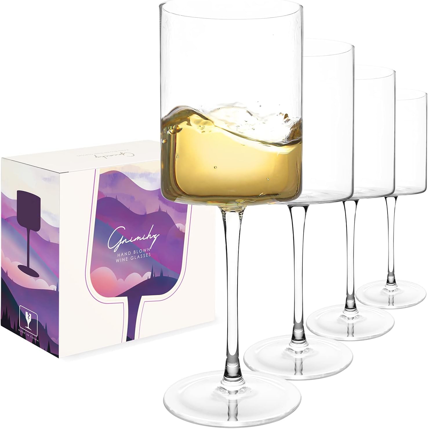 Wine Glasses Set of 4-16oz Cylindrical All Purpose Wine Glass, Crystal Wine Glas...