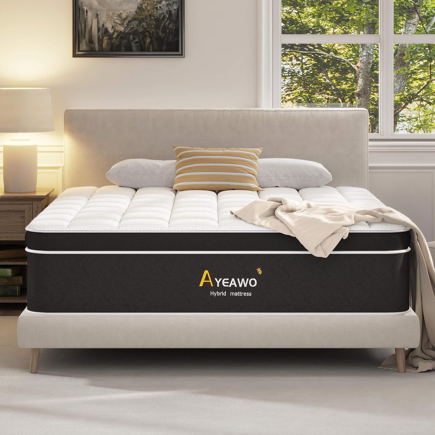 Queen Mattress, 14 Inch Hybrid Mattress Queen Size with Gel Memory Foam and Pock...
