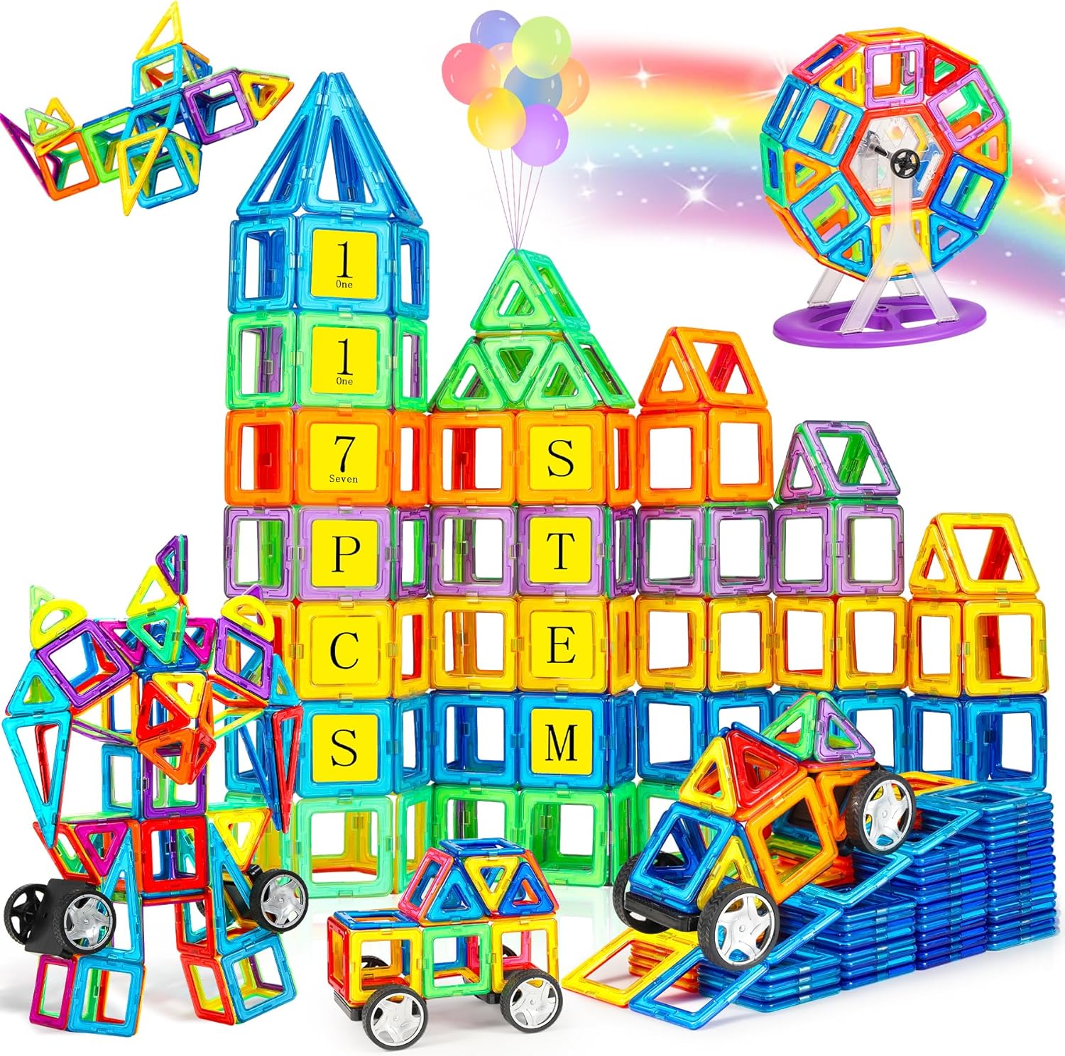 COOLJOY Magnetic Building Blocks Toys for 3 Year Old Boys | 117pcs Magnetic Tile...