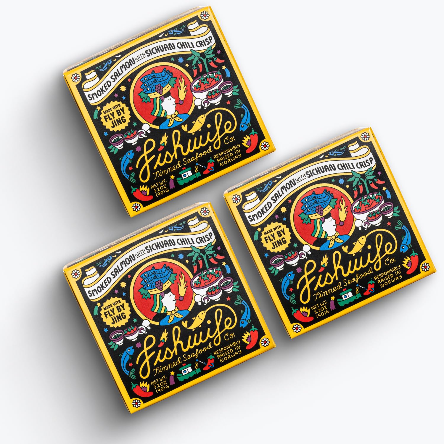 Fishwife Smoked Salmon with Fly by Jing Sichuan Chili Crisp 3-Pack (3.2 Ounce) |...