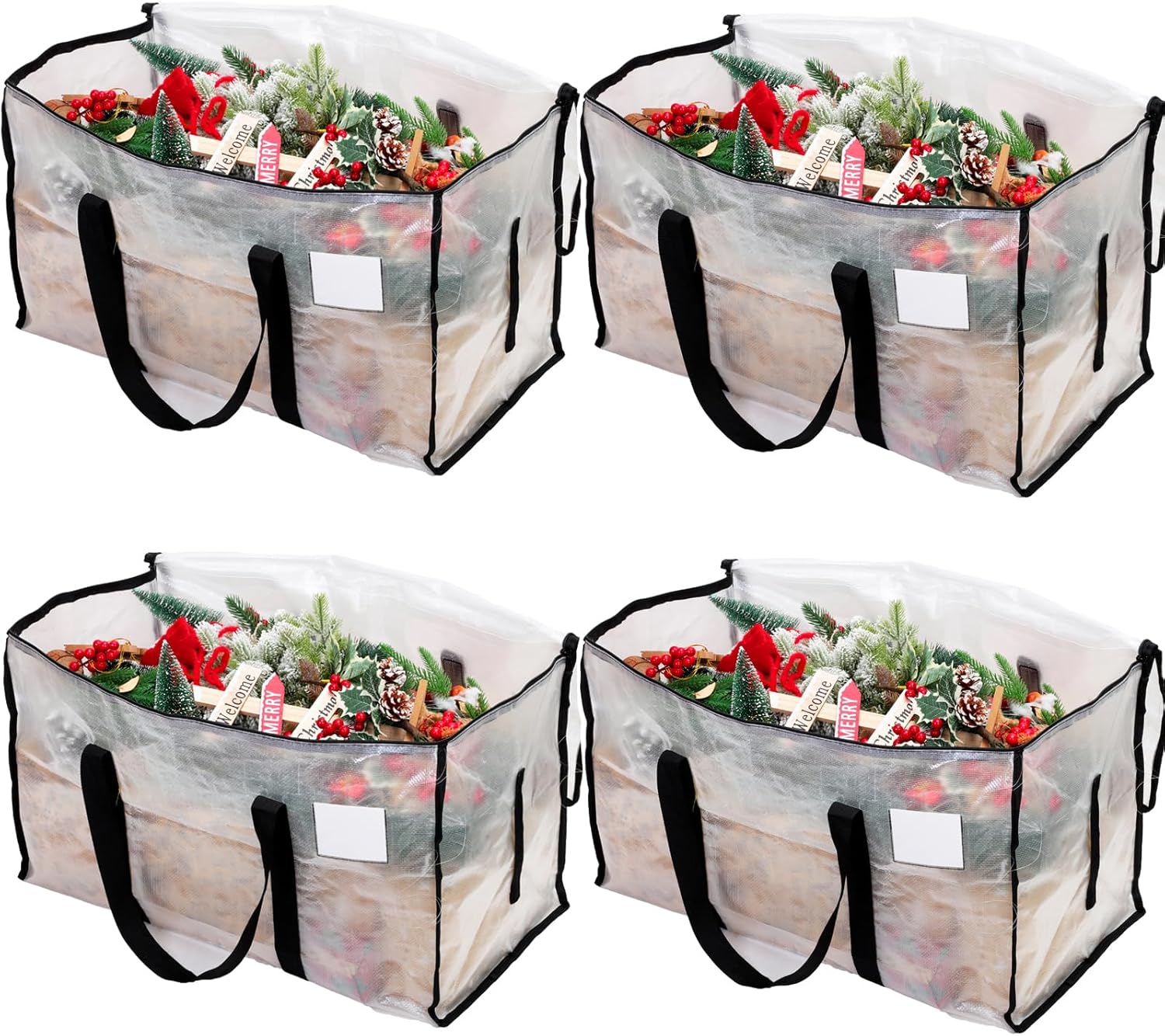 4 Pack Large Clothes Storage Bags with Lids Clear Moving Bags Heavy Duty Moving...