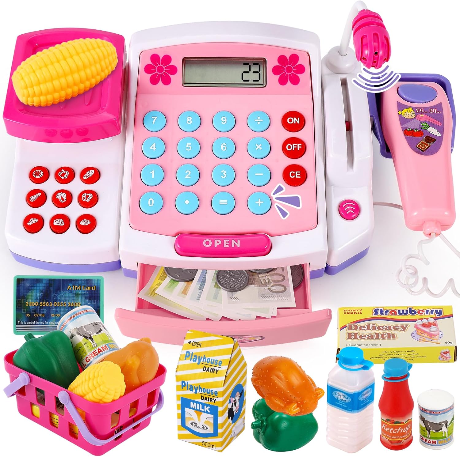 BUYGER Kids Shopping Toy Till for Kids, Childs Play Till with Scanner and Microp...