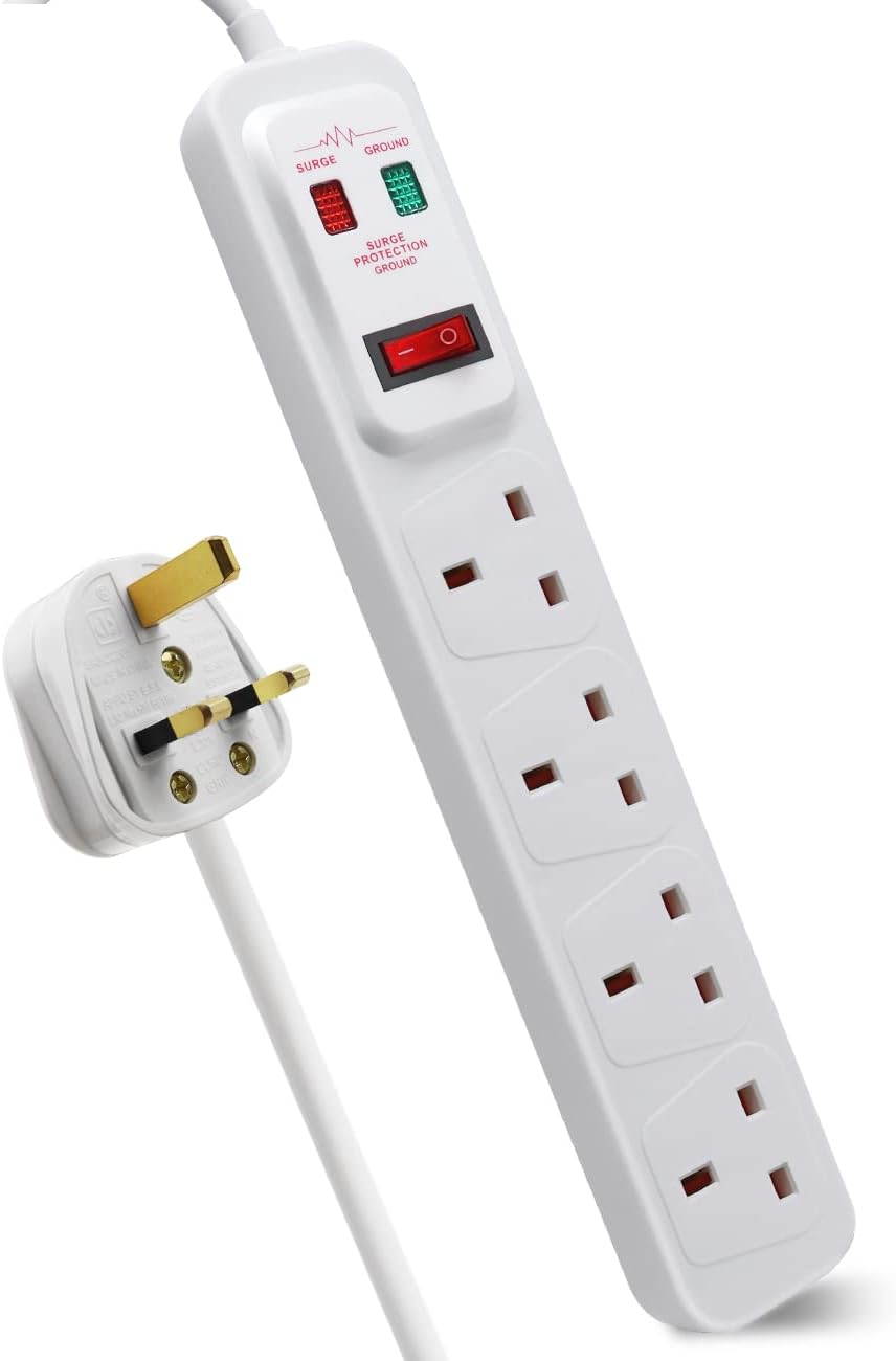 EXTRASTAR Universal Extension Lead, 4 Way Outlets Surge Protection Power Strips...