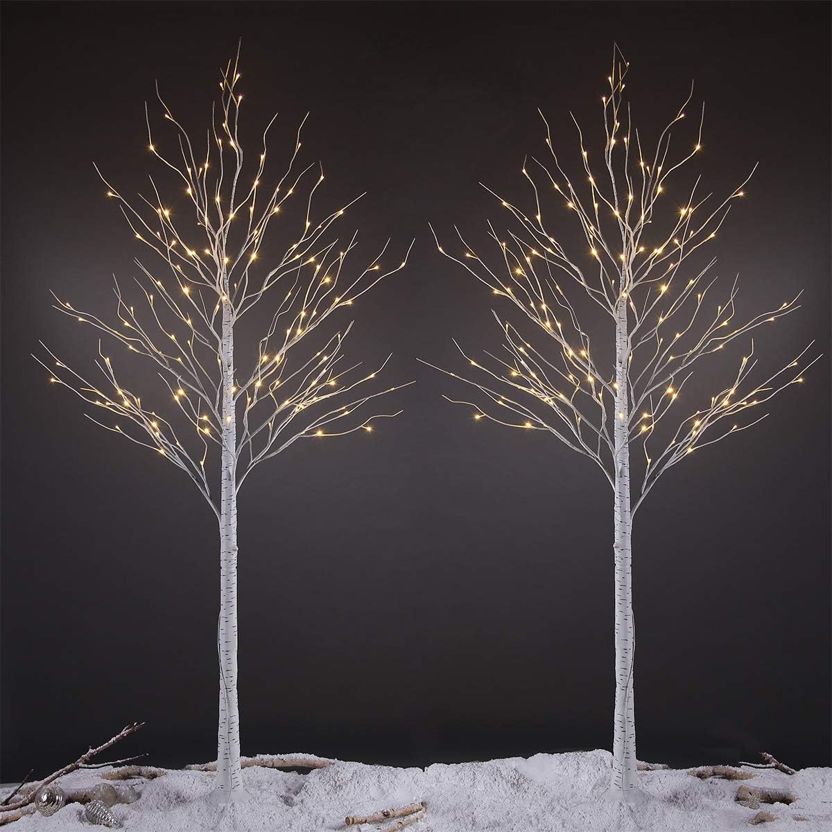 LIGHTSHARE 8 Feet Birch Tree, 132 LED Lights, Warm White, Set of 2, for Home, Fe...