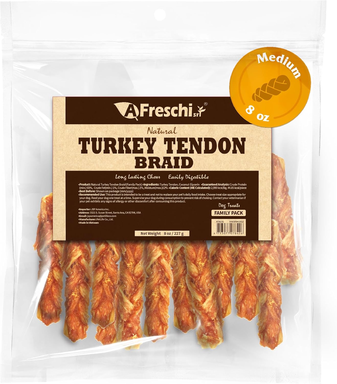 Afreschi Turkey Tendon for Dogs, Dog Treats for Signature Series, All Natural Hu...