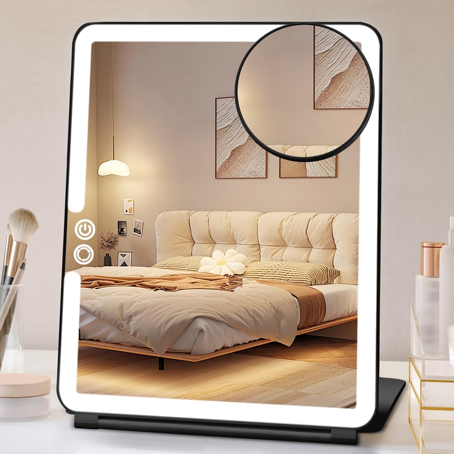 FUNTOUCH Folding Travel Makeup Mirror, Rechargeable 1800mA Portable Lighted Make...