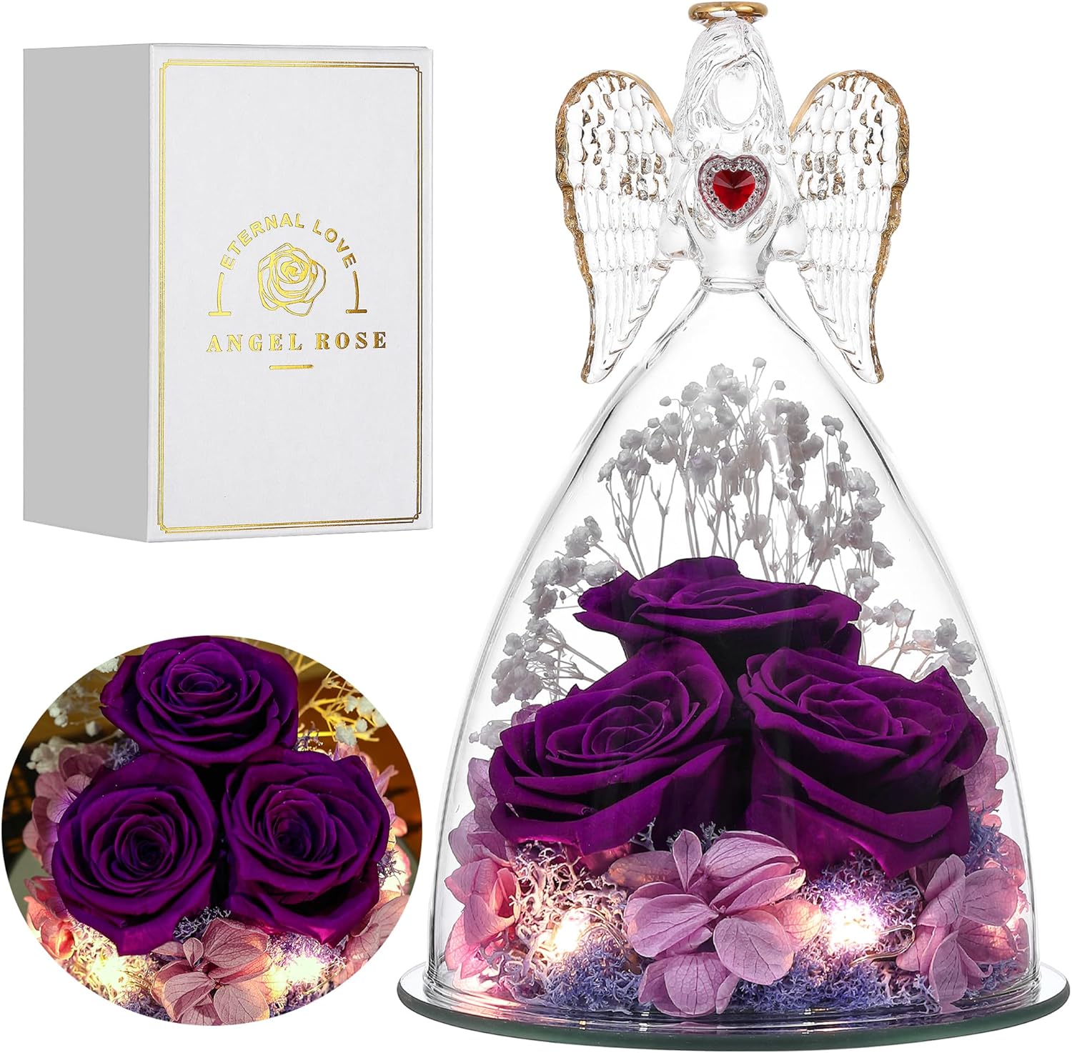 Mothers Day Mom Gifts for Women, Large Angel Figurines with Real Roses, Real Flo...