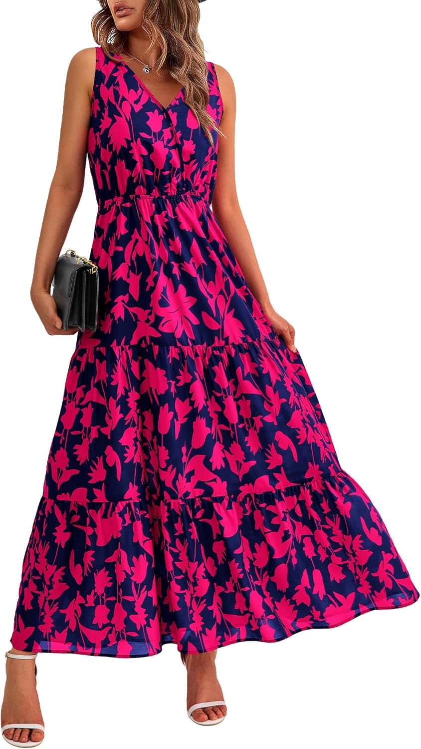 BTFBM Women Summer Dresses Casual Sleeveless Maxi Dresses Cute Floral Long Dress...