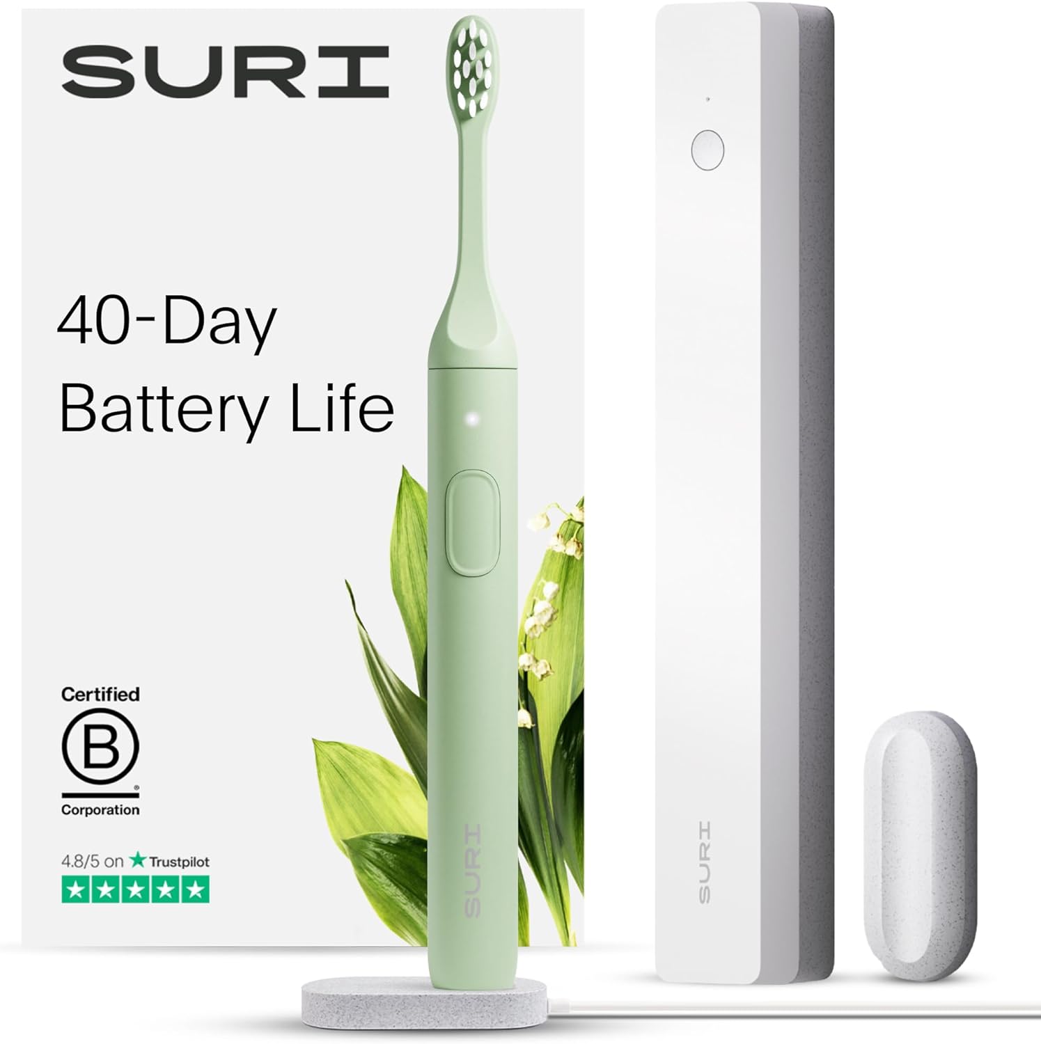 SURI Electric Toothbrush—Sustainable Electric Toothbrushes Adults, Slim Sonic To...