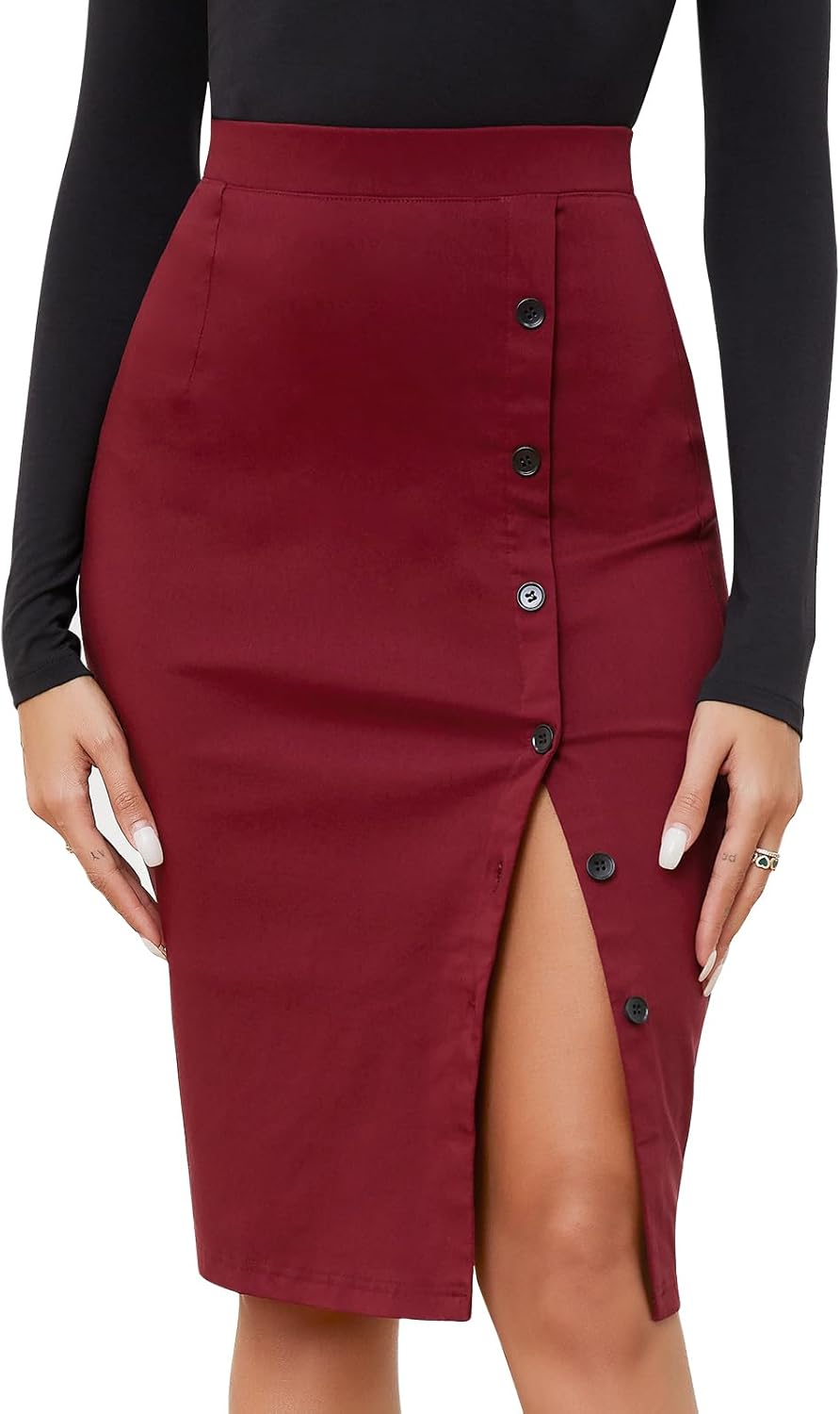 Byinns Women's 2024 High Waist Pencil Skirt Button Slit Work Skirts Plaid Busine...