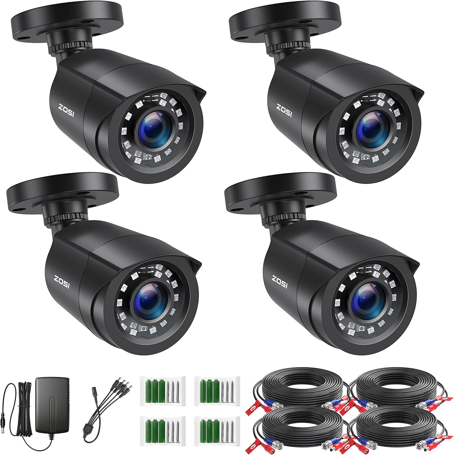 ZOSI 1080P 4 Pack HD TVI Security Cameras, 80ft Night Vision, Outdoor Indoor Wea...