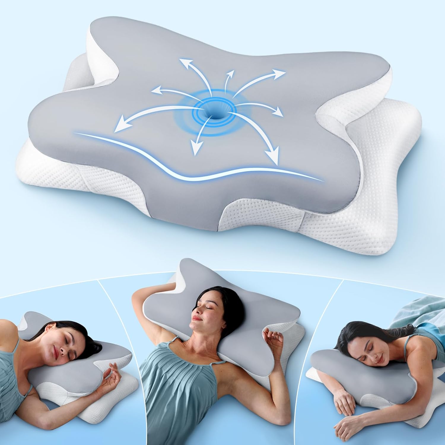 Effective Pain Relief Cervical Neck Pillow for Sleeping, Ergonomic Cooling Side...