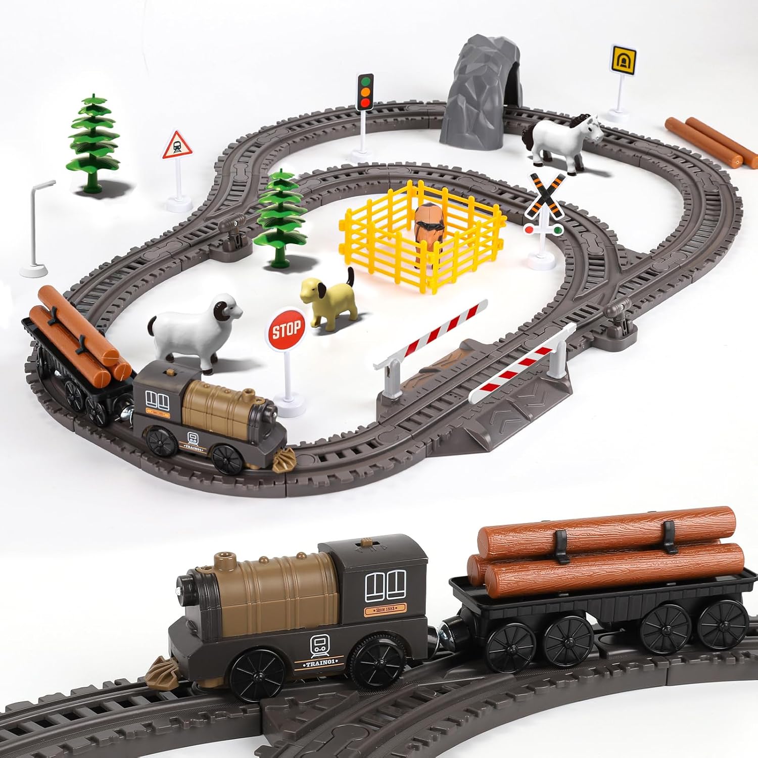 LZDMY Kids Train Track Toy Set with Variable Track for 2 3 4 5 6 7 Years Old, To...