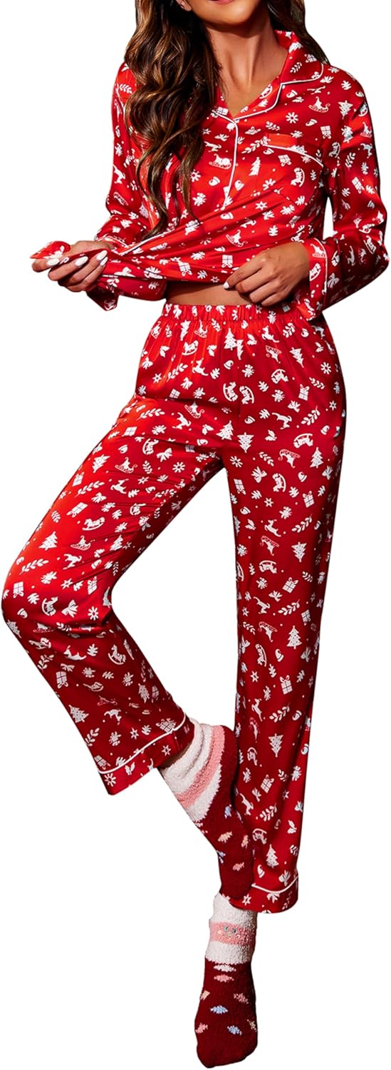 Ekouaer Silk Satin Pajamas Women's Long Sleeve Pj Set Soft Button Down 2 Piece S...