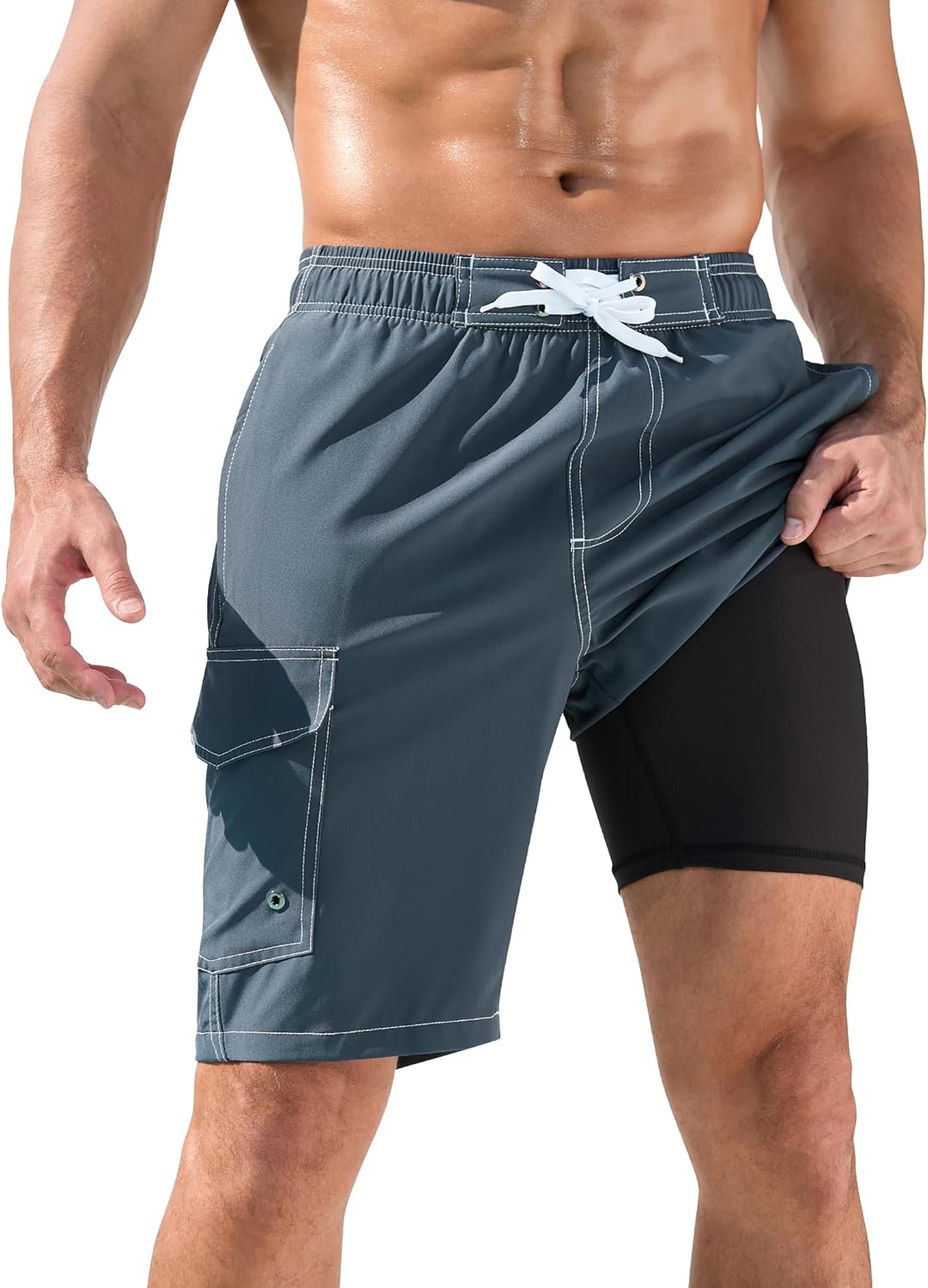 SILKWORLD Mens Swim Trunks with Compression Liner Quick-Dry 10" Stretch Beach Sh...