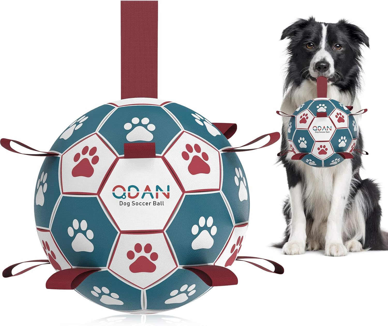QDAN Dog Toys Soccer Ball with Straps, Interactive Toys for Tug of War, Puppy Bi...