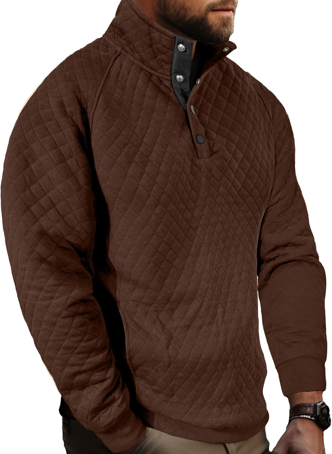 Comdecevis Mens Quilted Pullover Sweatshirt Casual Long Sleeve Mock Neck Sweater...