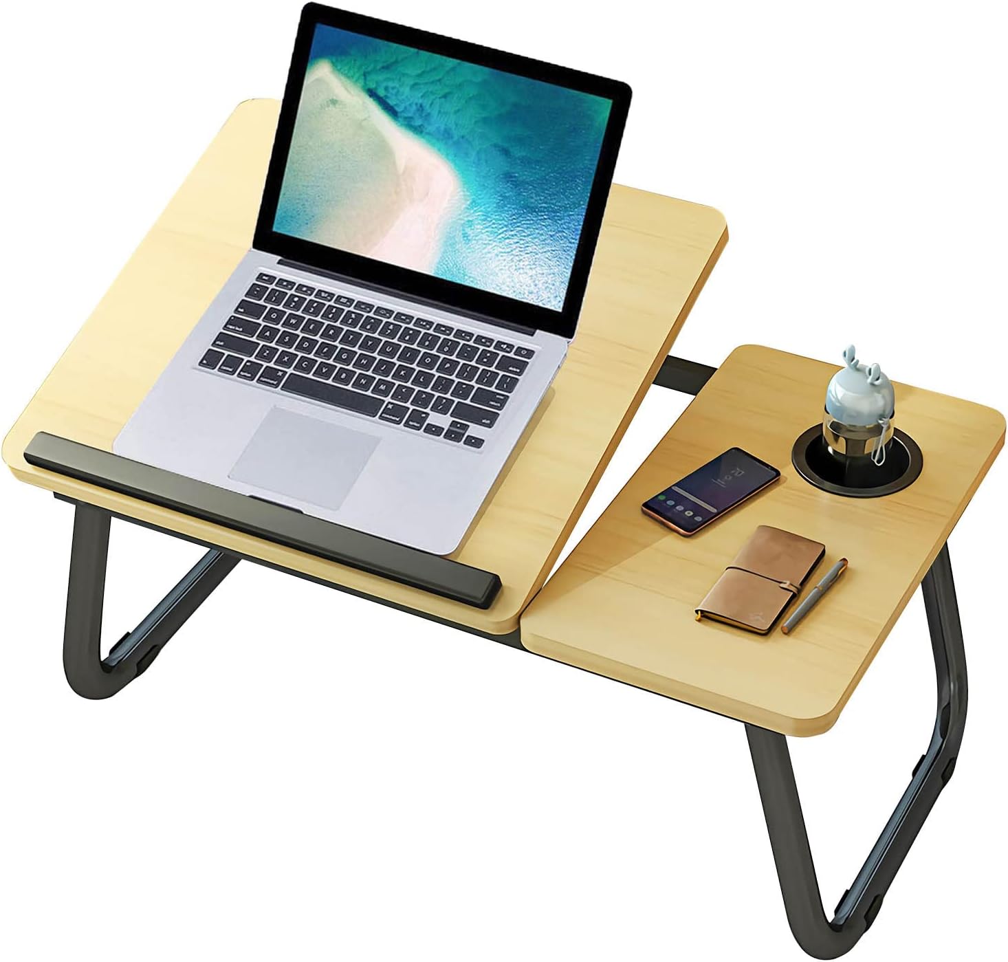 Laptop Desk, Laptop Bed Table with Foldable Legs & Cup Slot, Reading Holder Note...