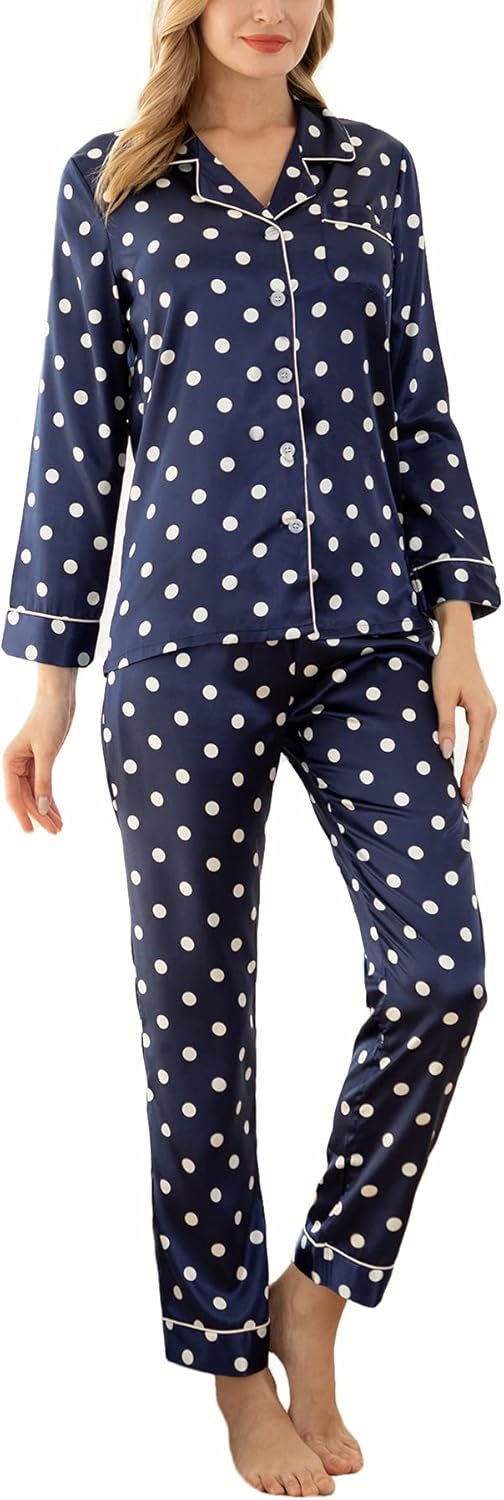 YIMANIE Womens Pajamas Silk Satin Pajama Sets for Women Soft Button Down Womens...