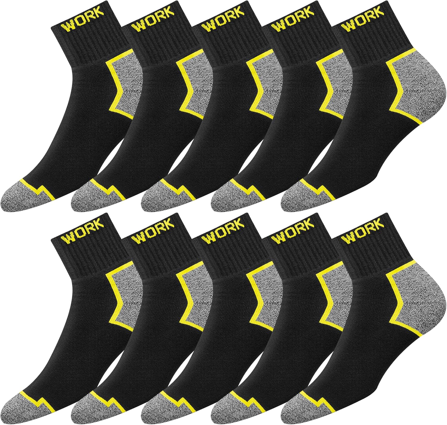 SOXCO Quarter Work Socks Men Black High Ankle Socks Women, 10 Pairs 9-11 Black