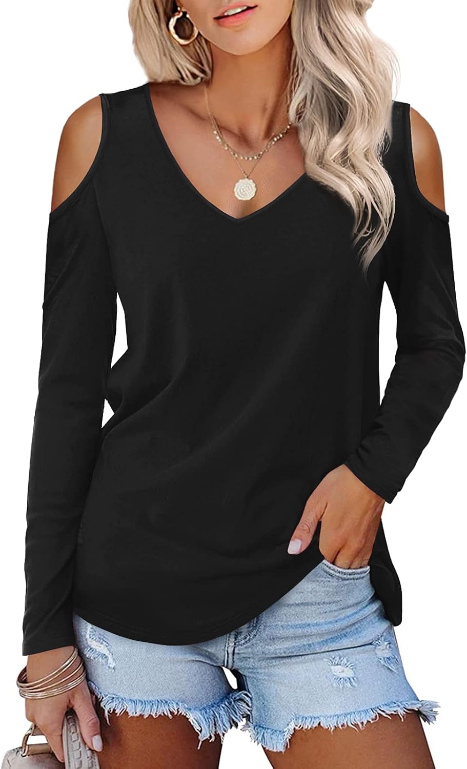 Amoretu Womens Women Tshirt Plain Long Sleeve T Shirts V Neck Tops Dressy Casual...