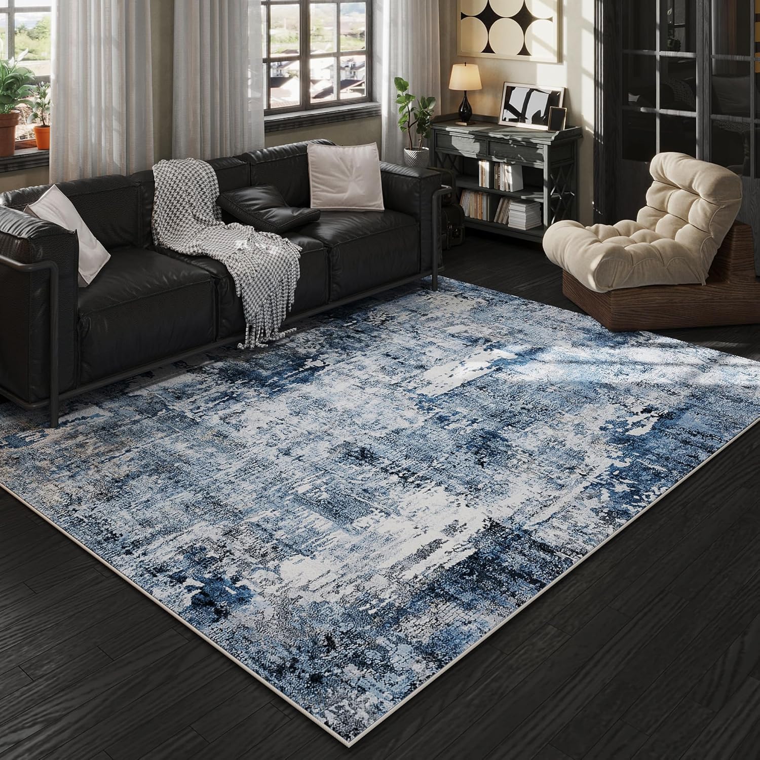 Area Rug 5x7 Washable Rug Boho Soft Abstract Pattern Non-Slip Non-Shedding Faux...