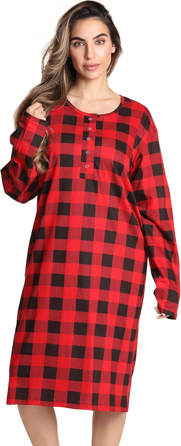 Just Love Long Sleeve Nightgown Sleepwear X-Large Red - Buffalo Plaid