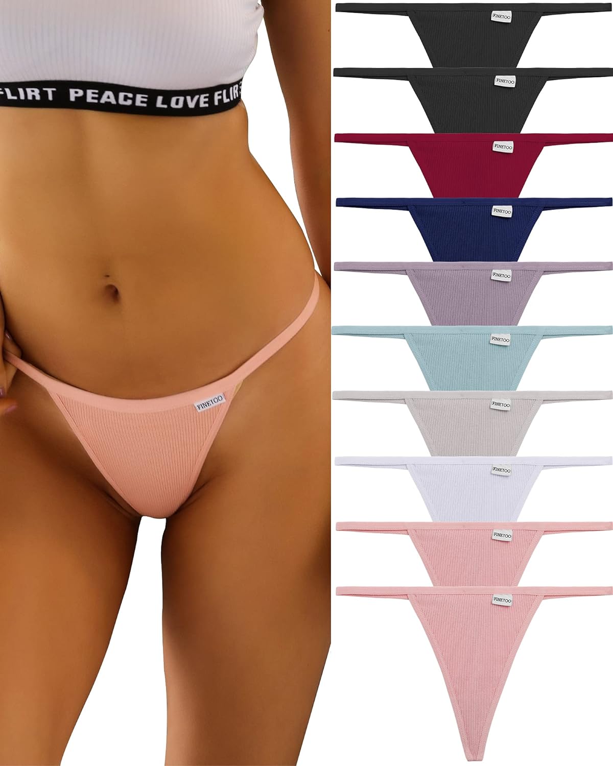 FINETOO 10 Pack G-String Thongs for Women Cotton Panties Stretch T-back Tangas L...