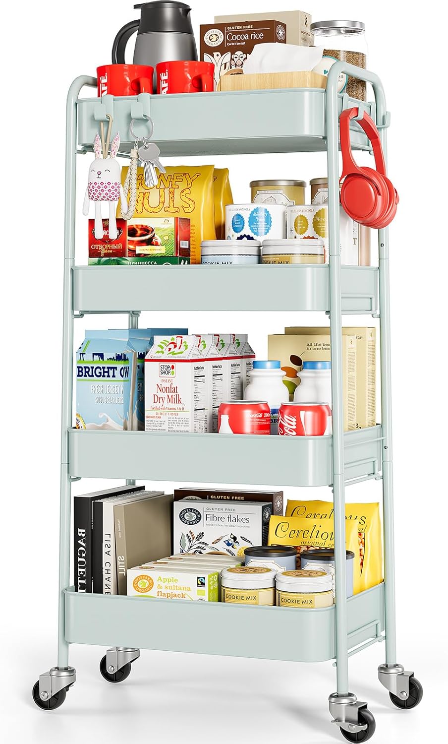 TOOLF 4-Tier Rolling Cart, Metal Utility Cart with Lockable Wheels, Storage Craf...