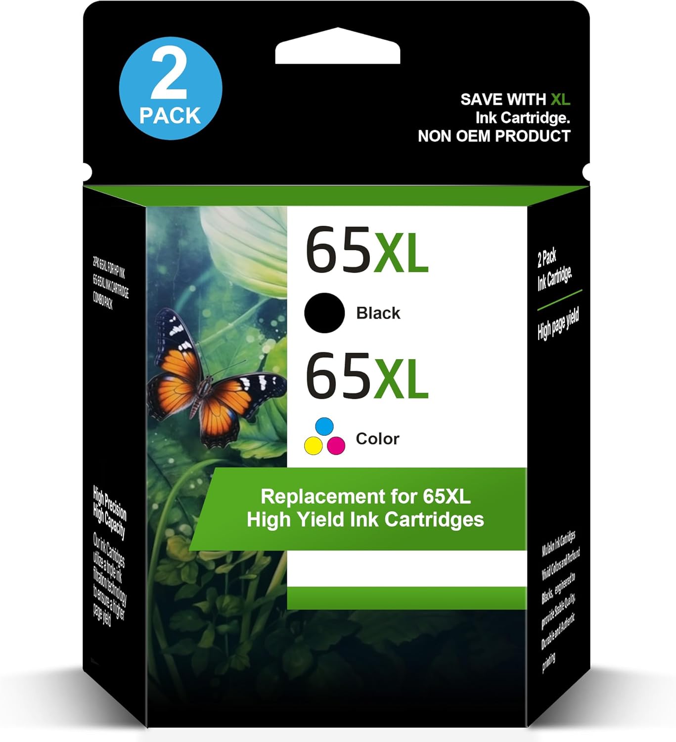 65XL 65 Black/Color Combo Pack | for HP Ink 65 65 XL (2-Pack) | for HP Envy 5055...